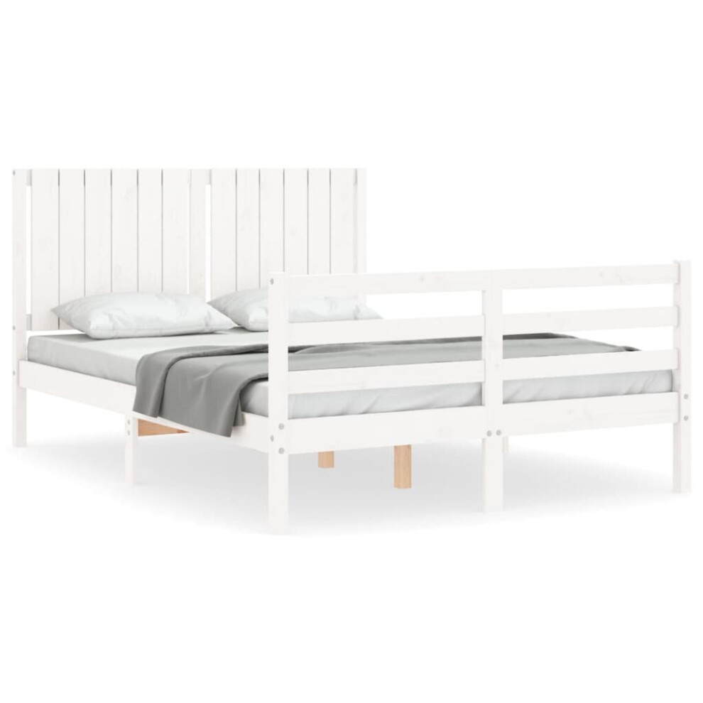 (white, 140 x 190 cm) vidaXL Bed Frame Bed Base with Headboard Honey Brown Small Double Solid Wood