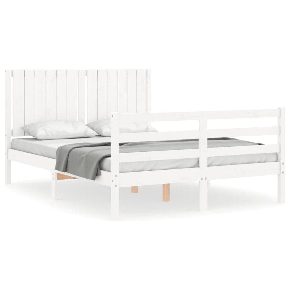 (white, 140 x 200 cm) vidaXL Bed Frame Bed Base with Headboard Honey Brown Small Double Solid Wood