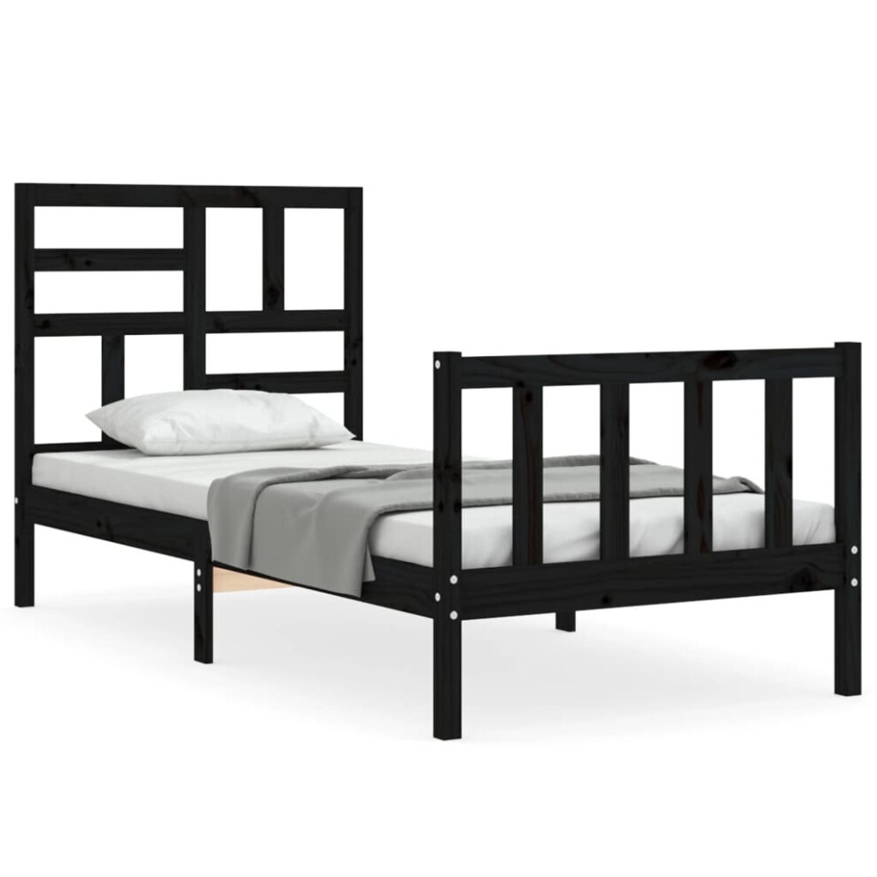 (black, 100 x 200 cm) vidaXL Bed Frame Bed Base Platform Bed with Headboard Black Single Solid Wood