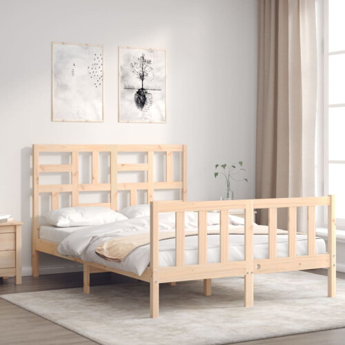 VidaXL (brown, 140 x 200 cm) vidaXL Bed Frame Bed Base Platform Bed with Headboard Black Single Solid Wood 2