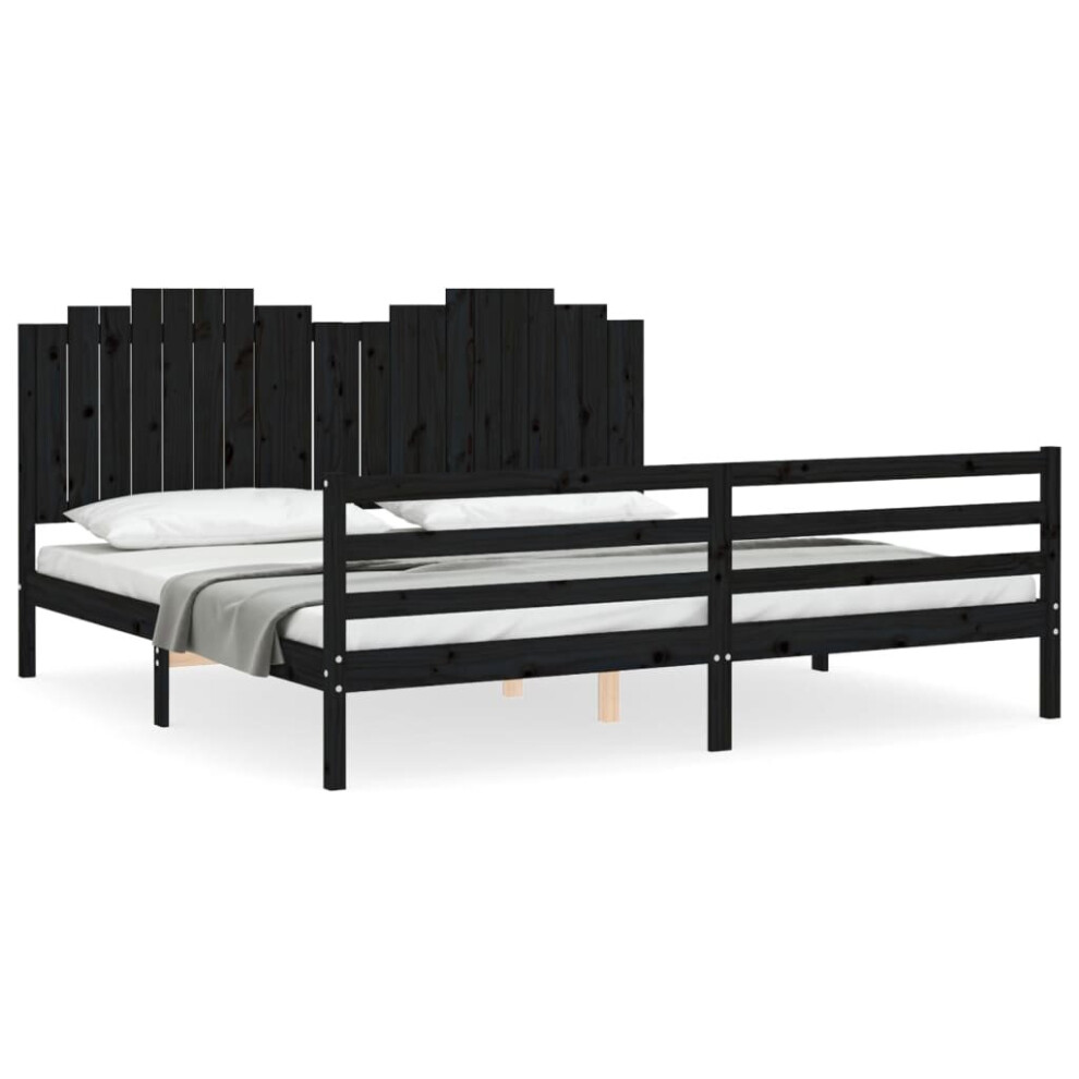 (black, 200 x 200 cm) vidaXL Bed Frame Bed Base Wooden Platform Bed with Headboard Single Solid Wood