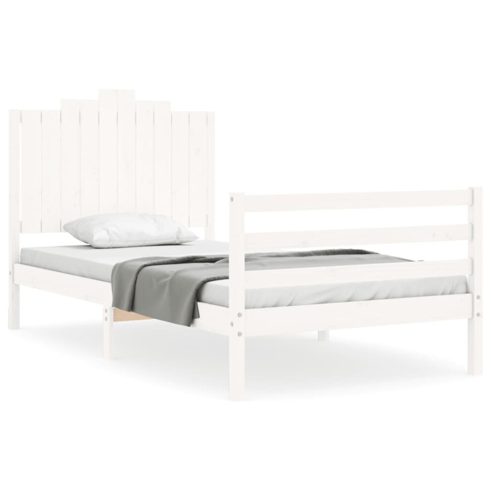 (white, 100 x 200 cm) vidaXL Bed Frame Bed Base Wooden Platform Bed with Headboard Single Solid Wood