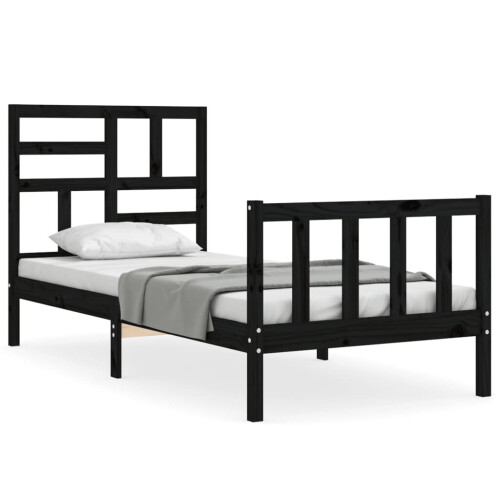 VidaXL (black, 75 x 190 cm) vidaXL Bed Frame Bed Base Platform Bed with Headboard Black Single Solid Wood 1