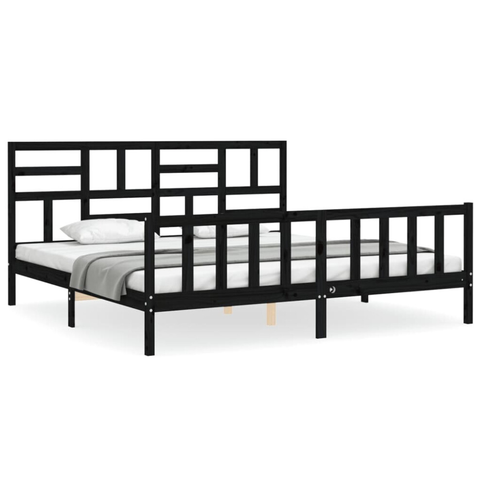 (black, 200 x 200 cm) vidaXL Bed Frame Bed Base Platform Bed with Headboard Black Single Solid Wood