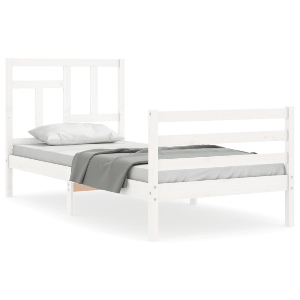 (white, 90 x 190 cm) vidaXL Bed Frame Bed Base Wooden Bed with Headboard White King Size Solid Wood