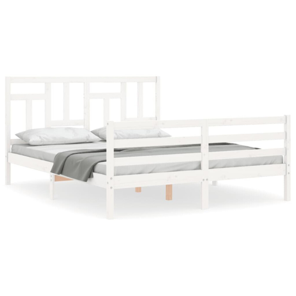 (white, 150 x 200 cm) vidaXL Bed Frame Bed Base Wooden Bed with Headboard White King Size Solid Wood