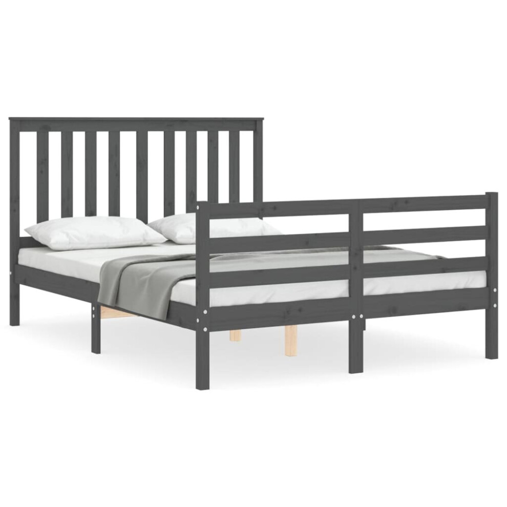 (grey, 140 x 190 cm) vidaXL Bed Frame Bed Base Wooden Platform Bed with Headboard Double Solid Wood