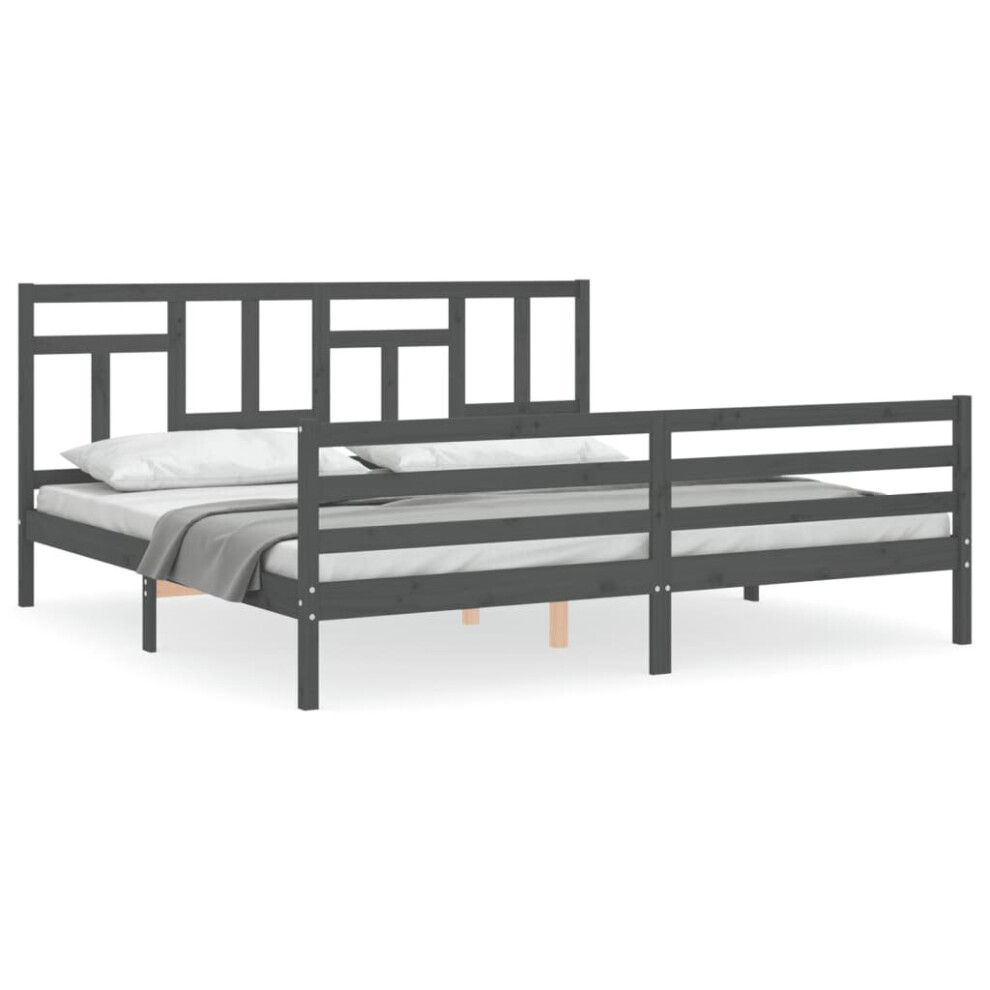 Vidaxl (Grey, 200 X 200 Cm) Bed Frame Bed Base Wooden Bed With Headboard White King Size Solid Wood