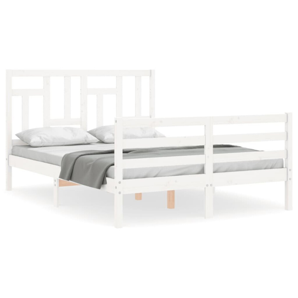 (white, 140 x 190 cm) vidaXL Bed Frame Bed Base Wooden Bed with Headboard White King Size Solid Wood