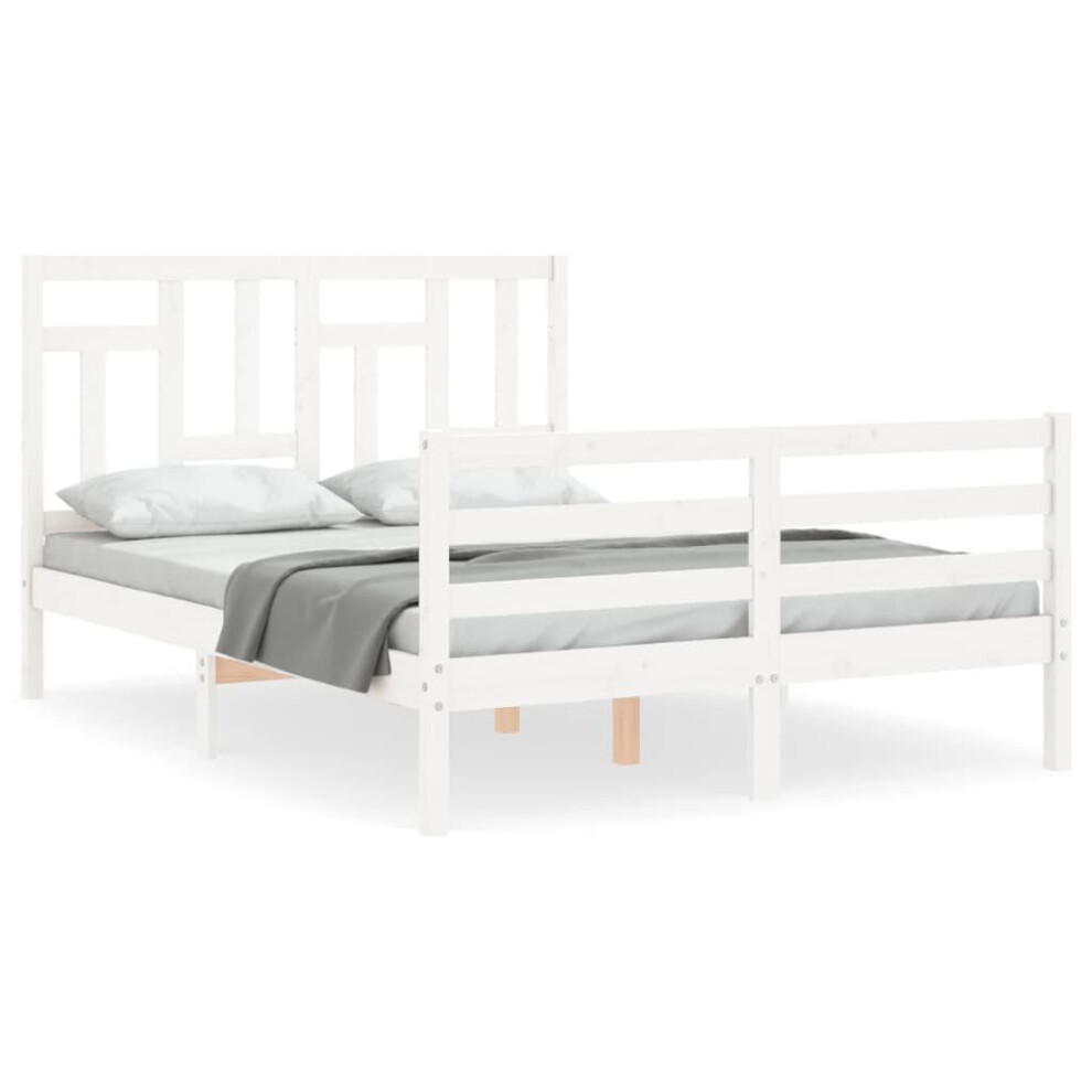 (white, 120 x 200 cm) vidaXL Bed Frame Bed Base Wooden Bed with Headboard White King Size Solid Wood