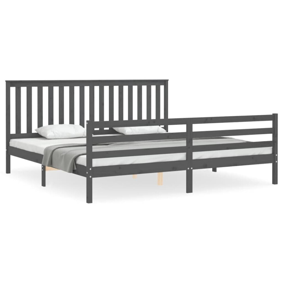 (grey, 200 x 200 cm) vidaXL Bed Frame Bed Base Wooden Platform Bed with Headboard Double Solid Wood