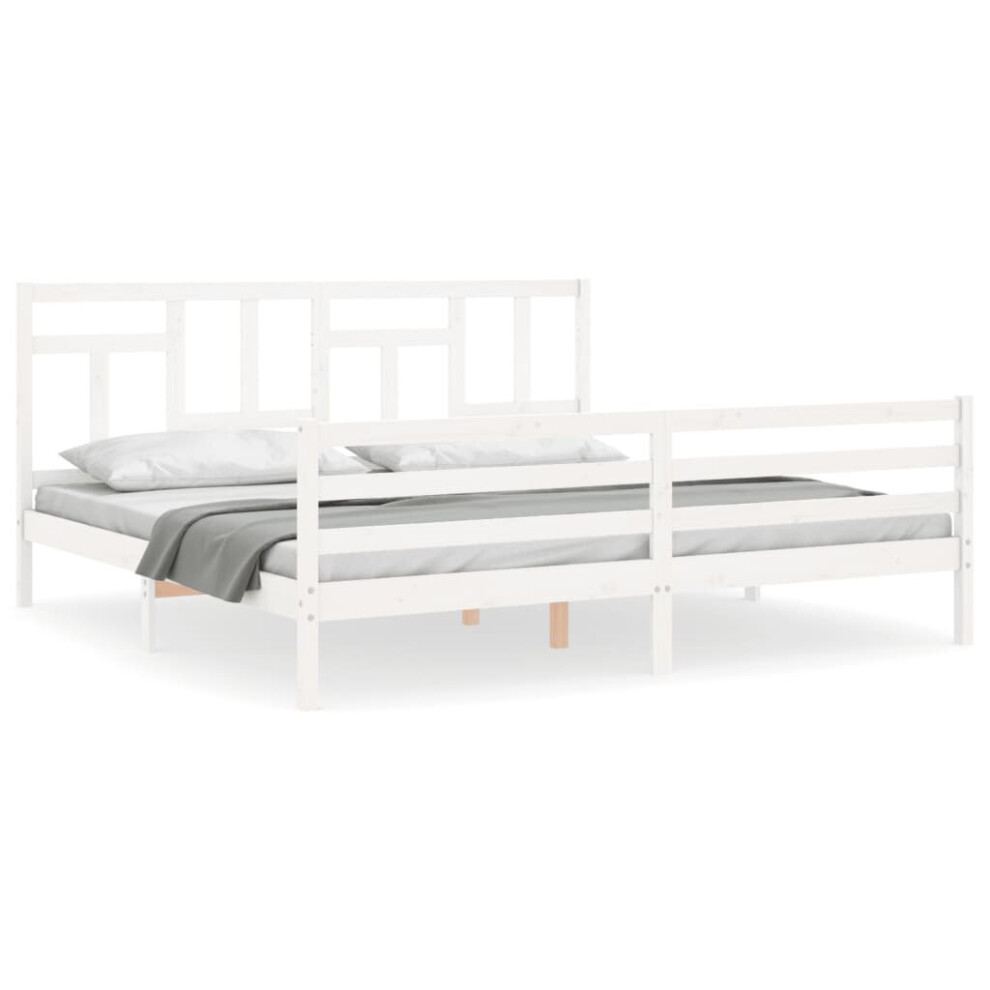 (white, 200 x 200 cm) vidaXL Bed Frame Bed Base Wooden Bed with Headboard White King Size Solid Wood