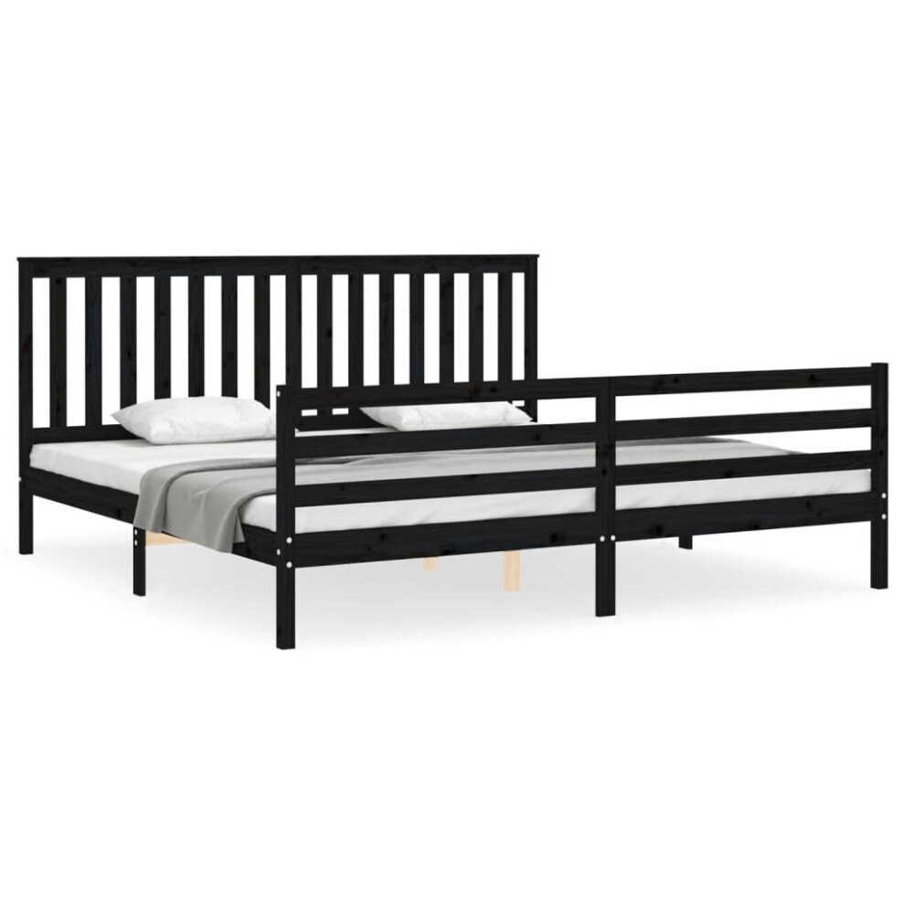 (black, 200 x 200 cm) vidaXL Bed Frame Bed Base Wooden Platform Bed with Headboard Double Solid Wood