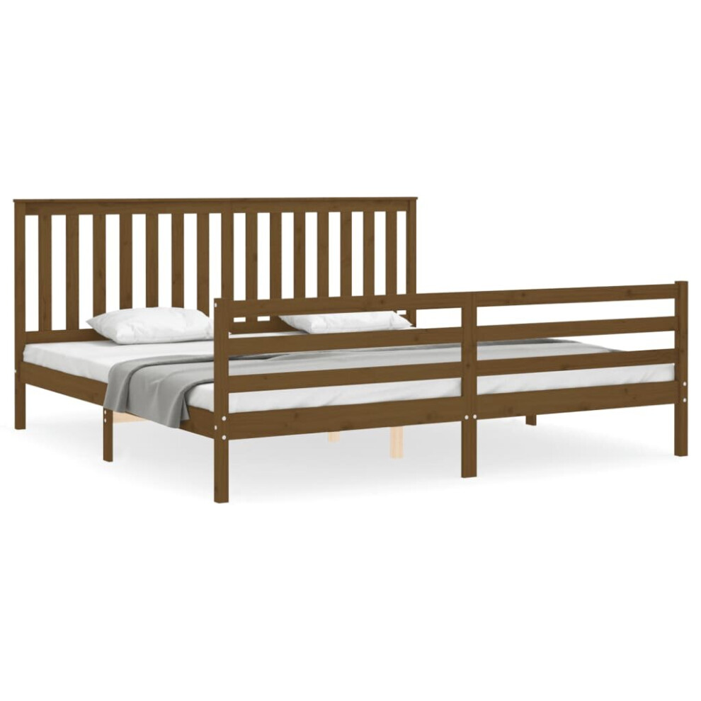 (honey brown, 200 x 200 cm) vidaXL Bed Frame Bed Base Wooden Platform Bed with Headboard Double Solid Wood