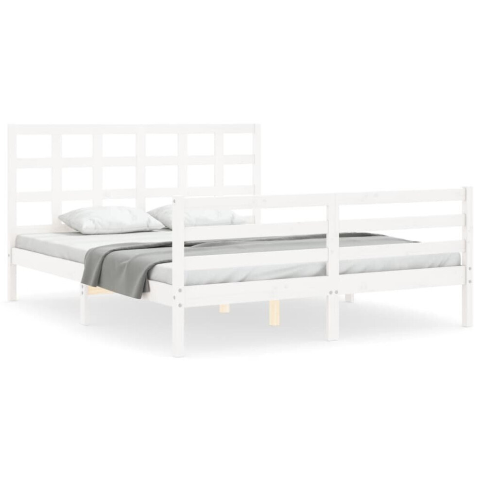 (white, 150 x 200 cm) vidaXL Bed Frame Platform Bed with Headboard Honey Brown King Size Solid Wood