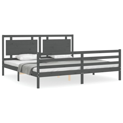 VidaXL (grey, 200 x 200 cm) vidaXL Bed Frame Bed Base Platform Bed with Headboard Black Single Solid Wood 1
