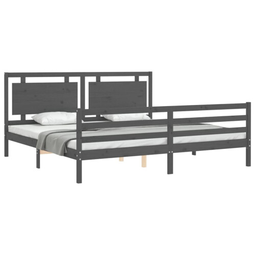 VidaXL (grey, 200 x 200 cm) vidaXL Bed Frame Bed Base Platform Bed with Headboard Black Single Solid Wood 2