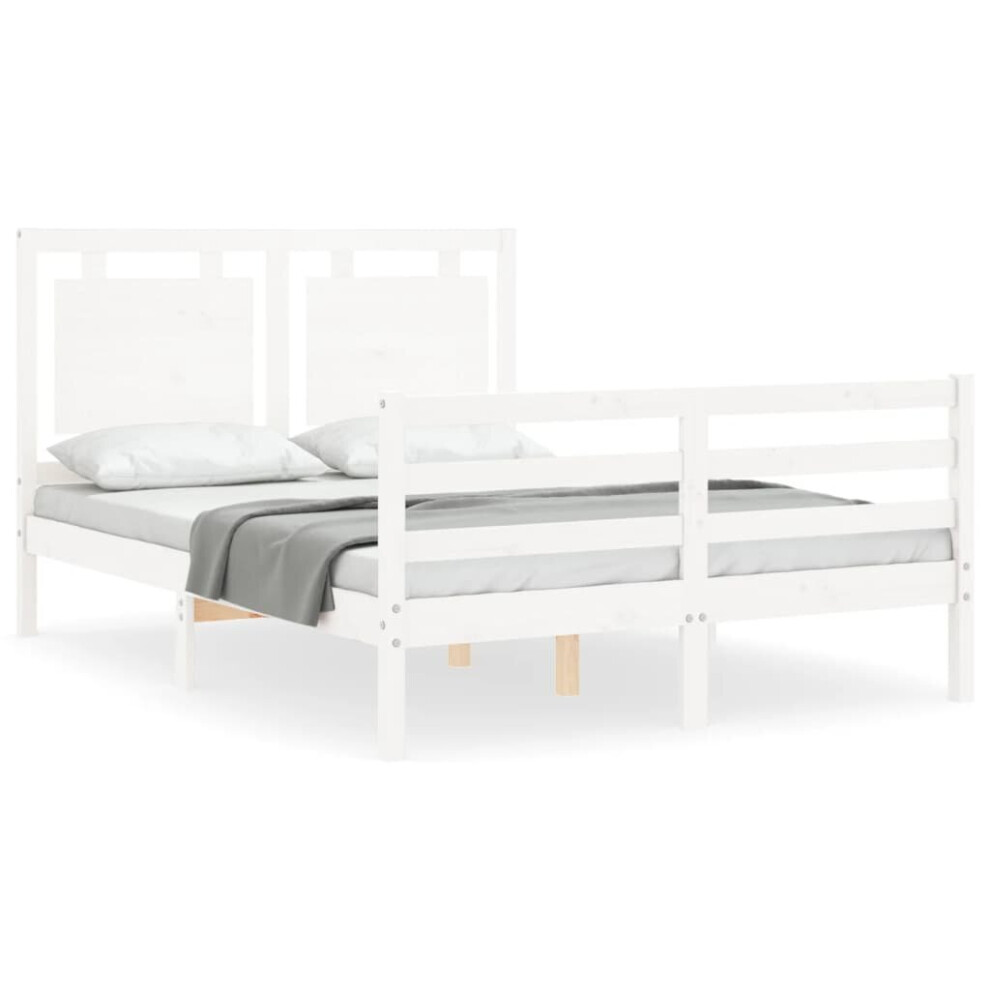 (white, 140 x 190 cm) vidaXL Bed Frame Bed Base Platform Bed with Headboard Black Single Solid Wood