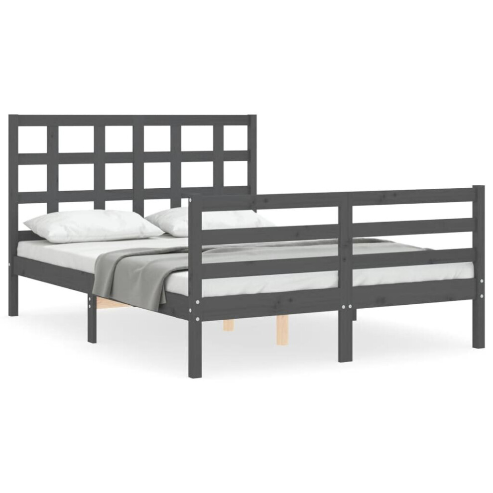 (grey, 140 x 190 cm) vidaXL Bed Frame Platform Bed with Headboard Honey Brown King Size Solid Wood