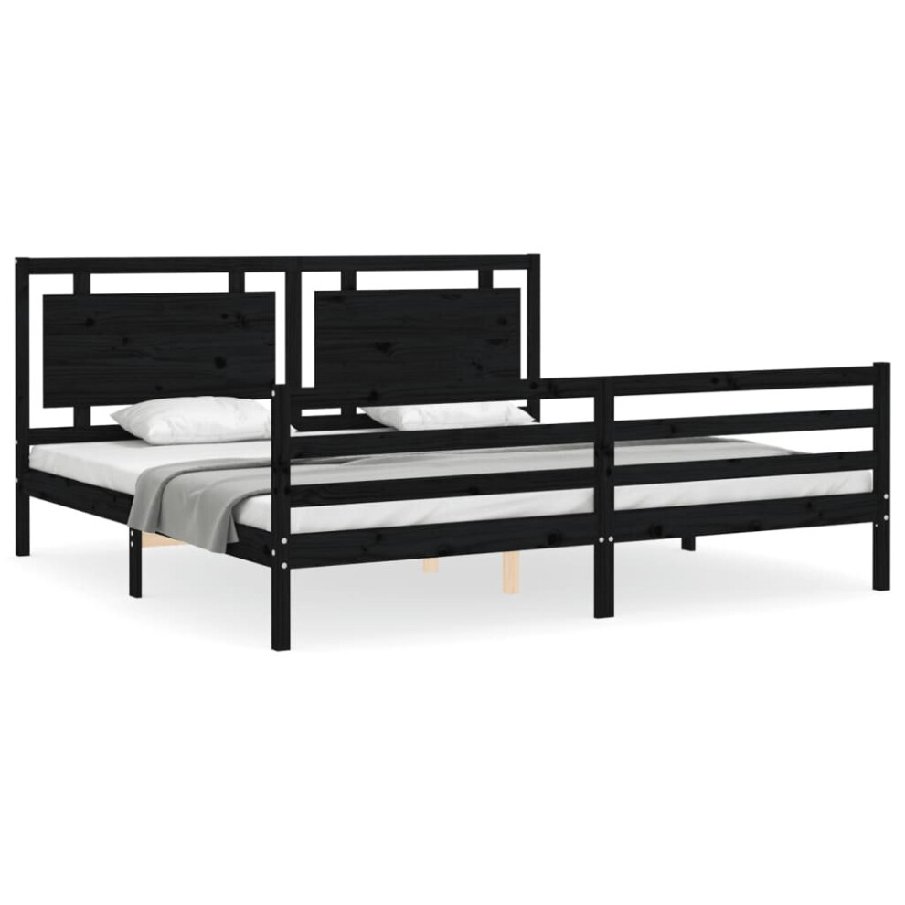 (black, 200 x 200 cm) vidaXL Bed Frame Bed Base Platform Bed with Headboard Black Single Solid Wood