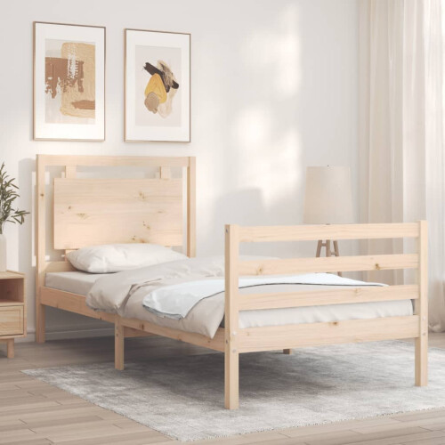 VidaXL (brown, 100 x 200 cm) vidaXL Bed Frame Bed Base Platform Bed with Headboard Black Single Solid Wood 2