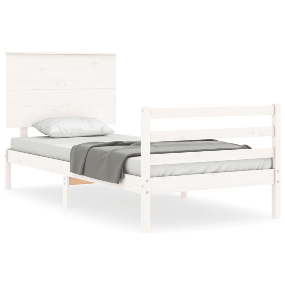 (white, 90 x 190 cm) vidaXL Bed Frame Bed Base Wooden Bed with Headboard White King Size Solid Wood