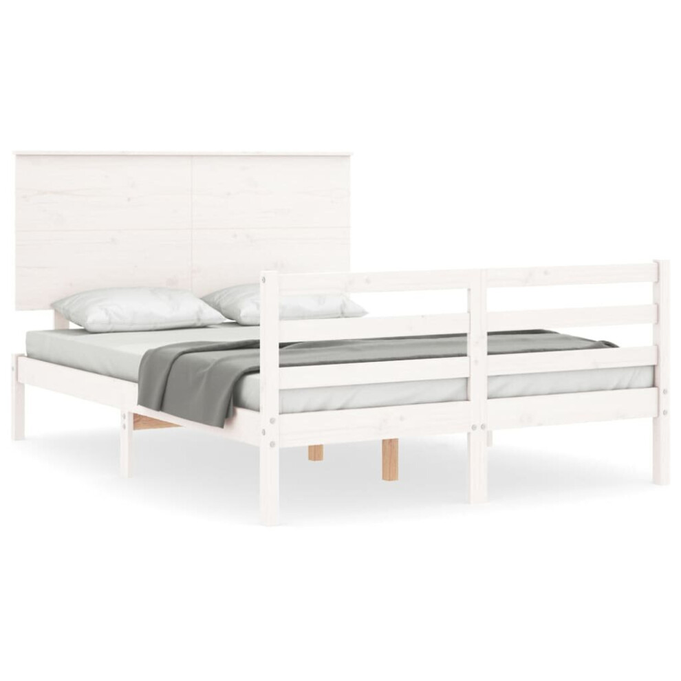 (white, 120 x 190 cm) vidaXL Bed Frame Bed Base Wooden Bed with Headboard White King Size Solid Wood