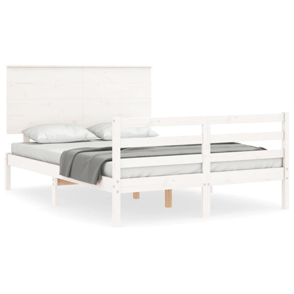 (white, 135 x 190 cm) vidaXL Bed Frame Bed Base Wooden Bed with Headboard White King Size Solid Wood