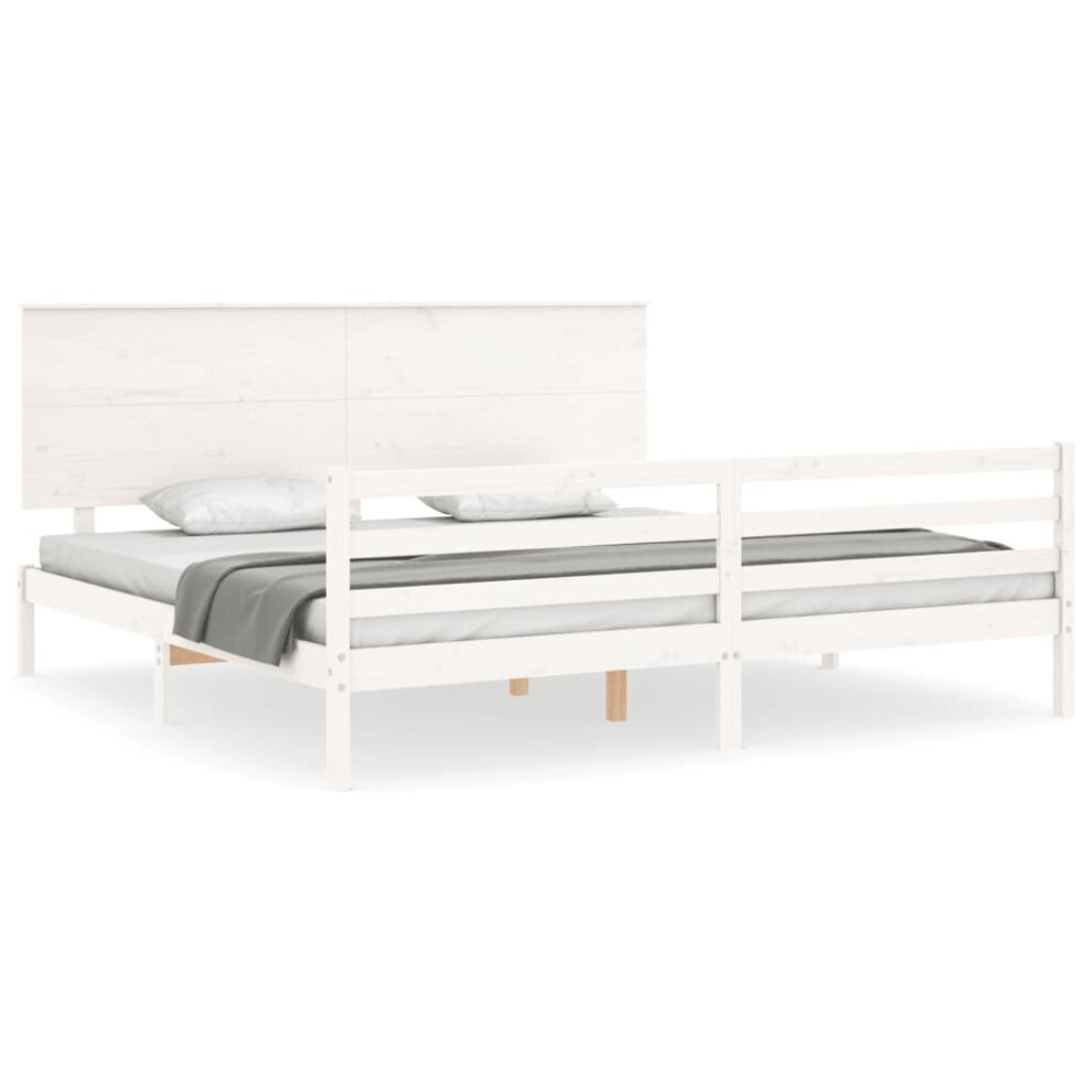 (white, 200 x 200 cm) vidaXL Bed Frame Bed Base Wooden Bed with Headboard White King Size Solid Wood