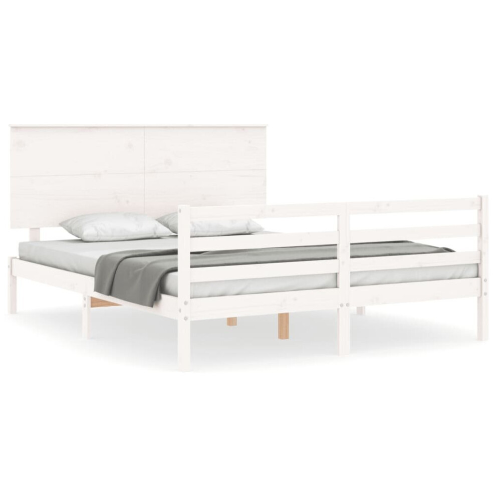 (white, 150 x 200 cm) vidaXL Bed Frame Bed Base Wooden Bed with Headboard White King Size Solid Wood