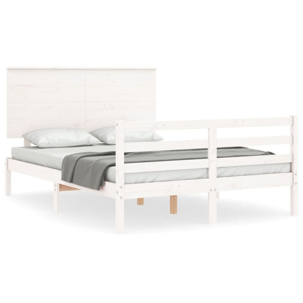 (white, 140 x 200 cm) vidaXL Bed Frame Bed Base Wooden Bed with Headboard White King Size Solid Wood