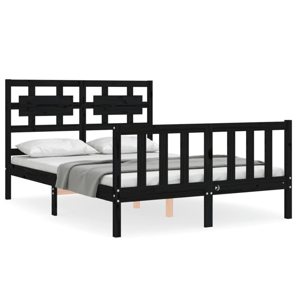 (black, 120 x 200 cm) vidaXL Bed Frame Bed Base Platform Bed with Headboard Black Single Solid Wood