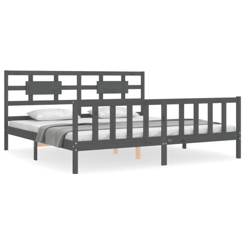 VidaXL (grey, 200 x 200 cm) vidaXL Bed Frame Bed Base Platform Bed with Headboard Black Single Solid Wood 1