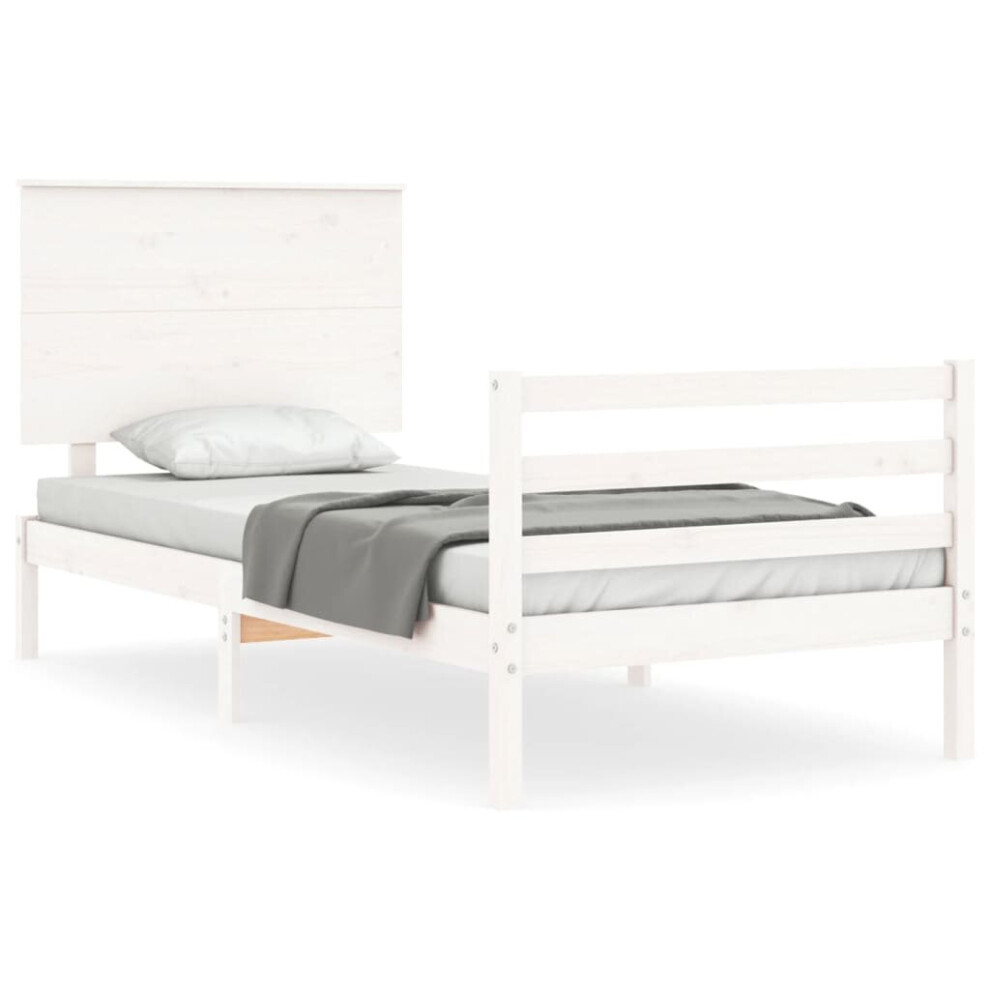 (white, 100 x 200 cm) vidaXL Bed Frame Bed Base Wooden Bed with Headboard White King Size Solid Wood