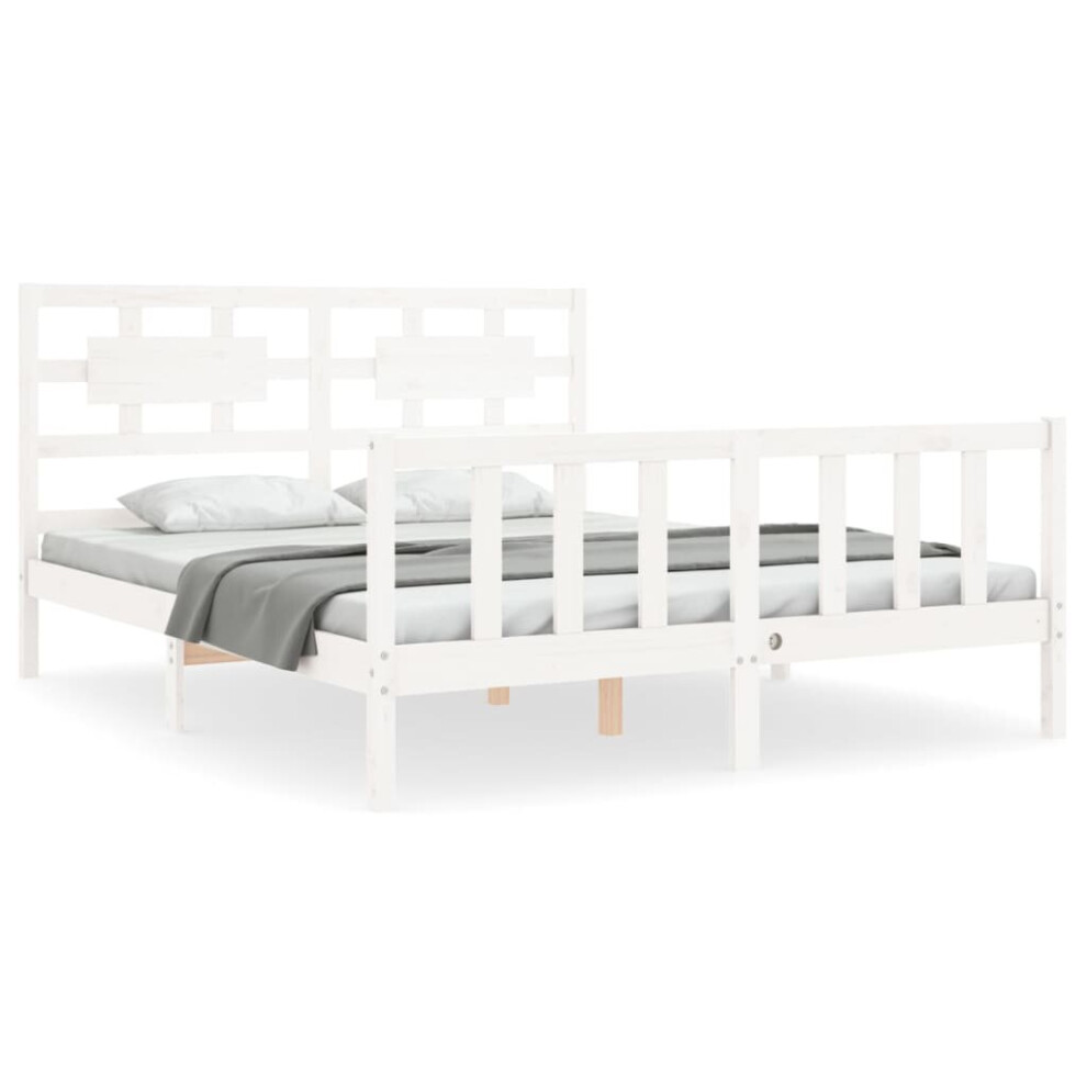 (white, 160 x 200 cm) vidaXL Bed Frame Bed Base Platform Bed with Headboard Black Single Solid Wood