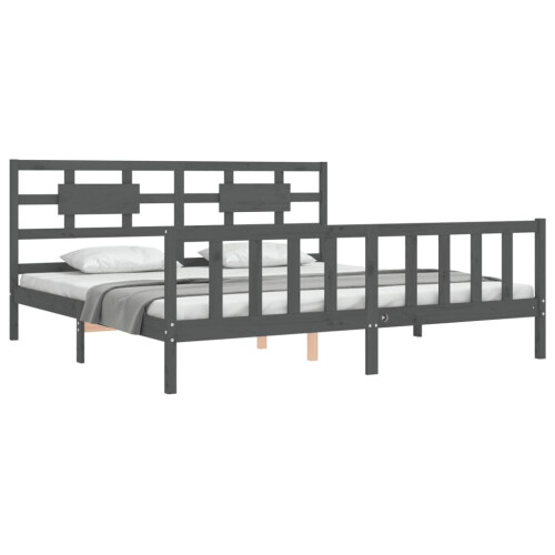 VidaXL (grey, 200 x 200 cm) vidaXL Bed Frame Bed Base Platform Bed with Headboard Black Single Solid Wood 2