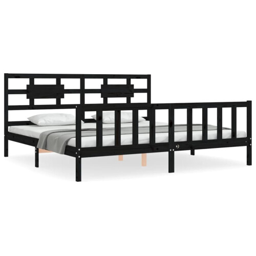 VidaXL (black, 200 x 200 cm) vidaXL Bed Frame Bed Base Platform Bed with Headboard Black Single Solid Wood