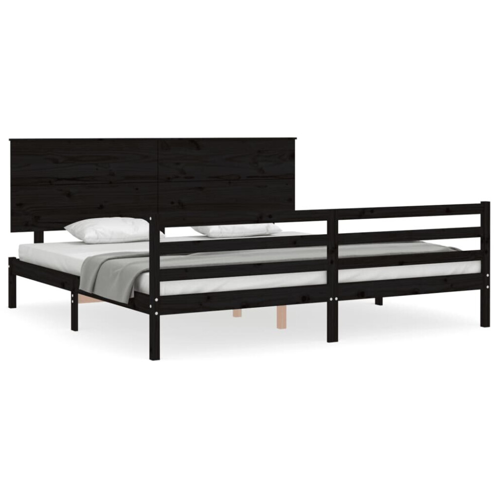 (black, 200 x 200 cm) vidaXL Bed Frame Bed Base Wooden Bed with Headboard White King Size Solid Wood