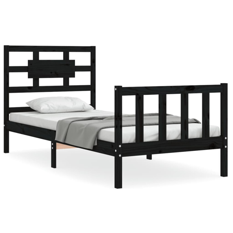 (black, 75 x 190 cm) vidaXL Bed Frame Bed Base Platform Bed with Headboard Black Single Solid Wood