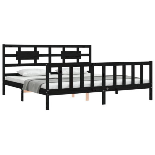 VidaXL (black, 200 x 200 cm) vidaXL Bed Frame Bed Base Platform Bed with Headboard Black Single Solid Wood 2