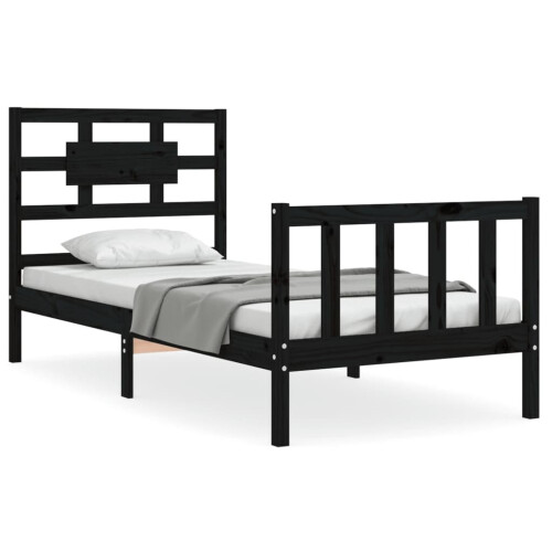VidaXL (black, 75 x 190 cm) vidaXL Bed Frame Bed Base Platform Bed with Headboard Black Single Solid Wood 1