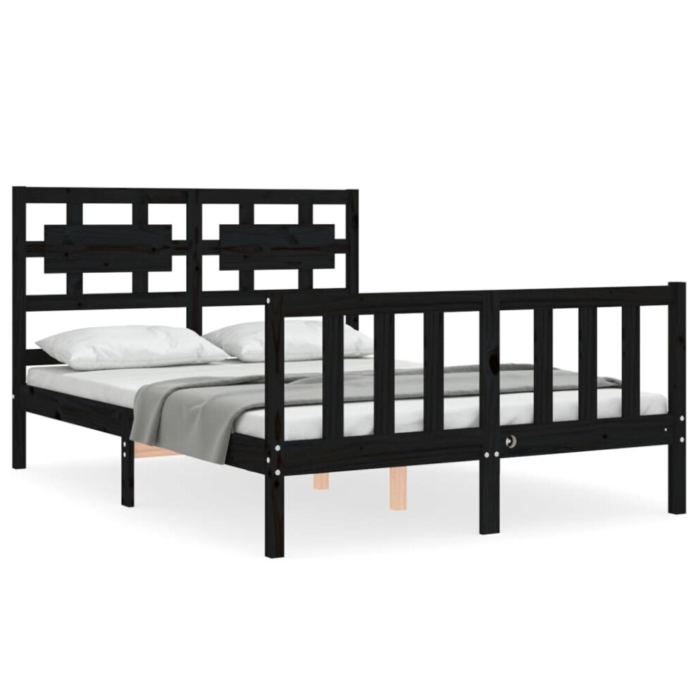 (black, 140 x 190 cm) vidaXL Bed Frame Bed Base Platform Bed with Headboard Black Single Solid Wood