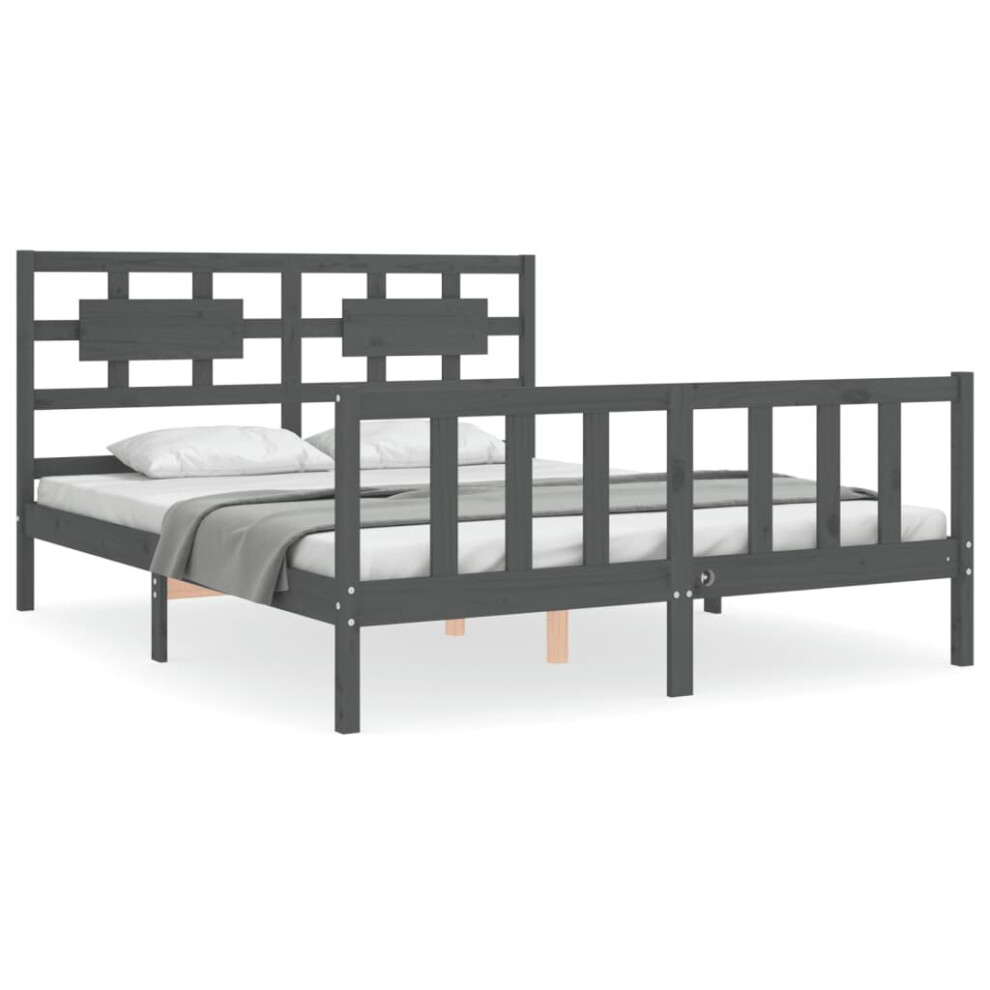 (grey, 150 x 200 cm) vidaXL Bed Frame Bed Base Platform Bed with Headboard Black Single Solid Wood