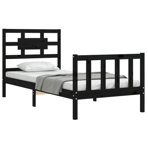 VidaXL (black, 75 x 190 cm) vidaXL Bed Frame Bed Base Platform Bed with Headboard Black Single Solid Wood 2