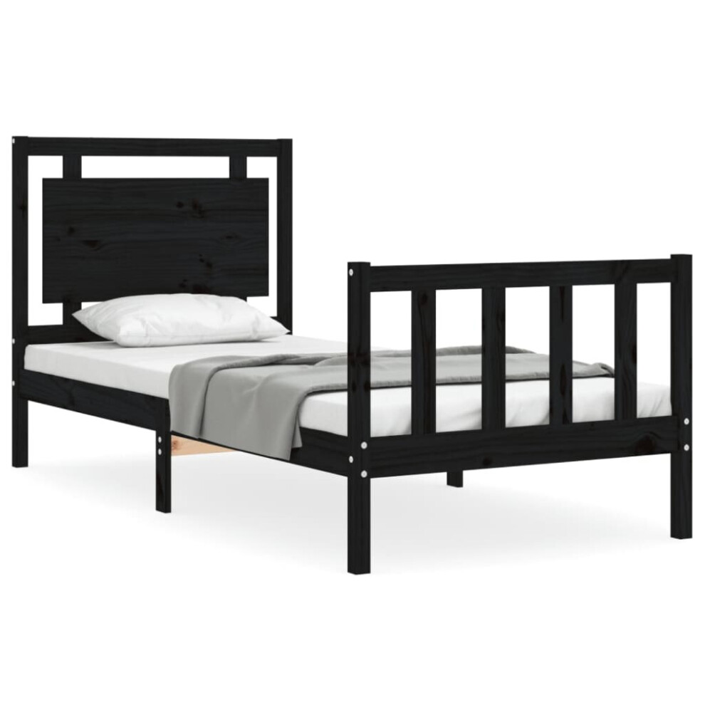 (black, 90 x 190 cm) vidaXL Bed Frame Bed Base Platform Bed with Headboard King Size Solid Wood