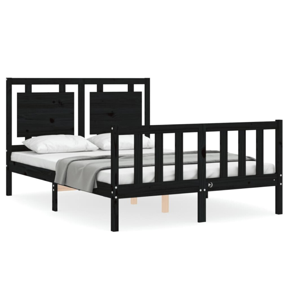 (black, 120 x 200 cm) vidaXL Bed Frame Bed Base Platform Bed with Headboard King Size Solid Wood