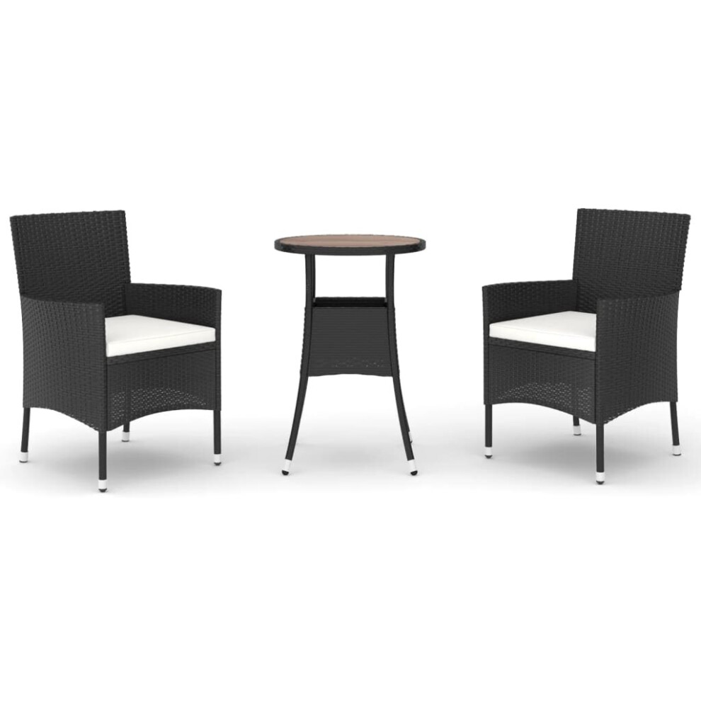 Vidaxl (3 Piece) Garden Bistro Set Outdoor Dining Set With Cushions Black Poly Rattan