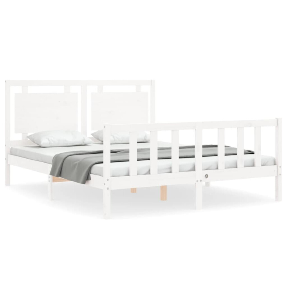 (white, 160 x 200 cm) vidaXL Bed Frame Bed Base Platform Bed with Headboard King Size Solid Wood