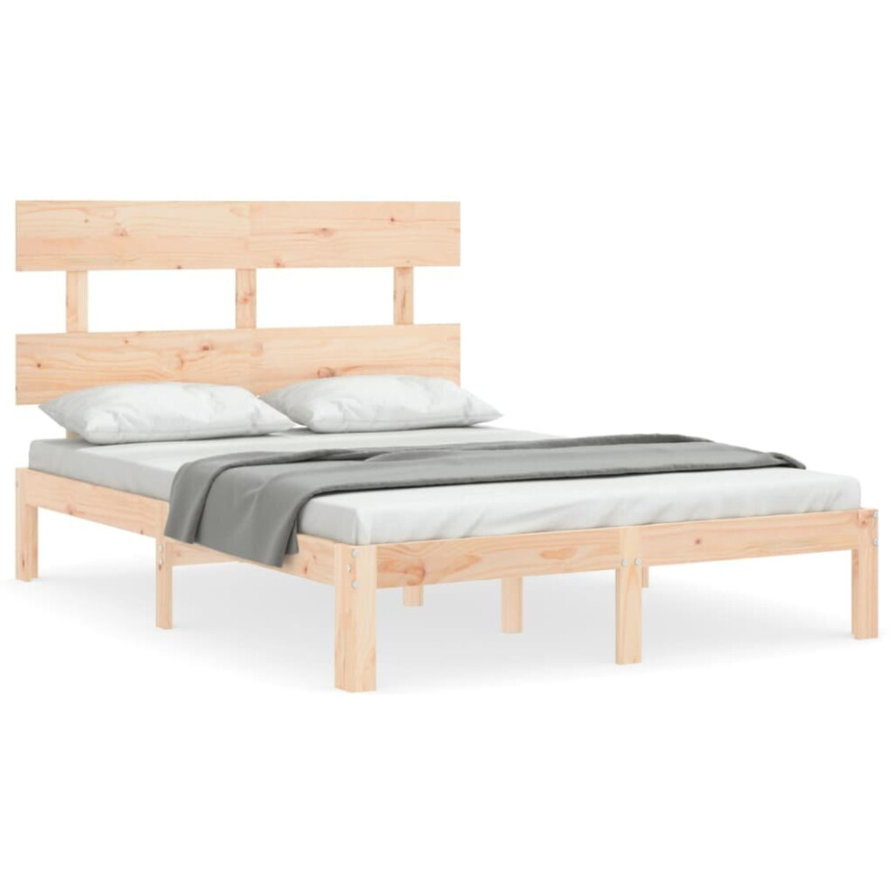 Vidaxl (Brown, 140 X 190 Cm) Bed Frame Bedroom Platform Bed Mattress Foundation Bedstead Solid Wood