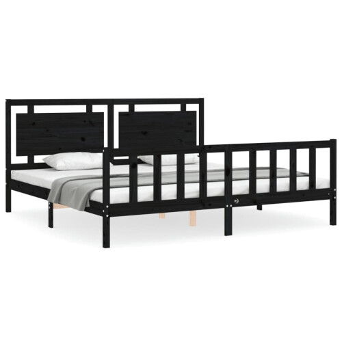 VidaXL (black, 200 x 200 cm) vidaXL Bed Frame Bed Base Platform Bed with Headboard King Size Solid Wood